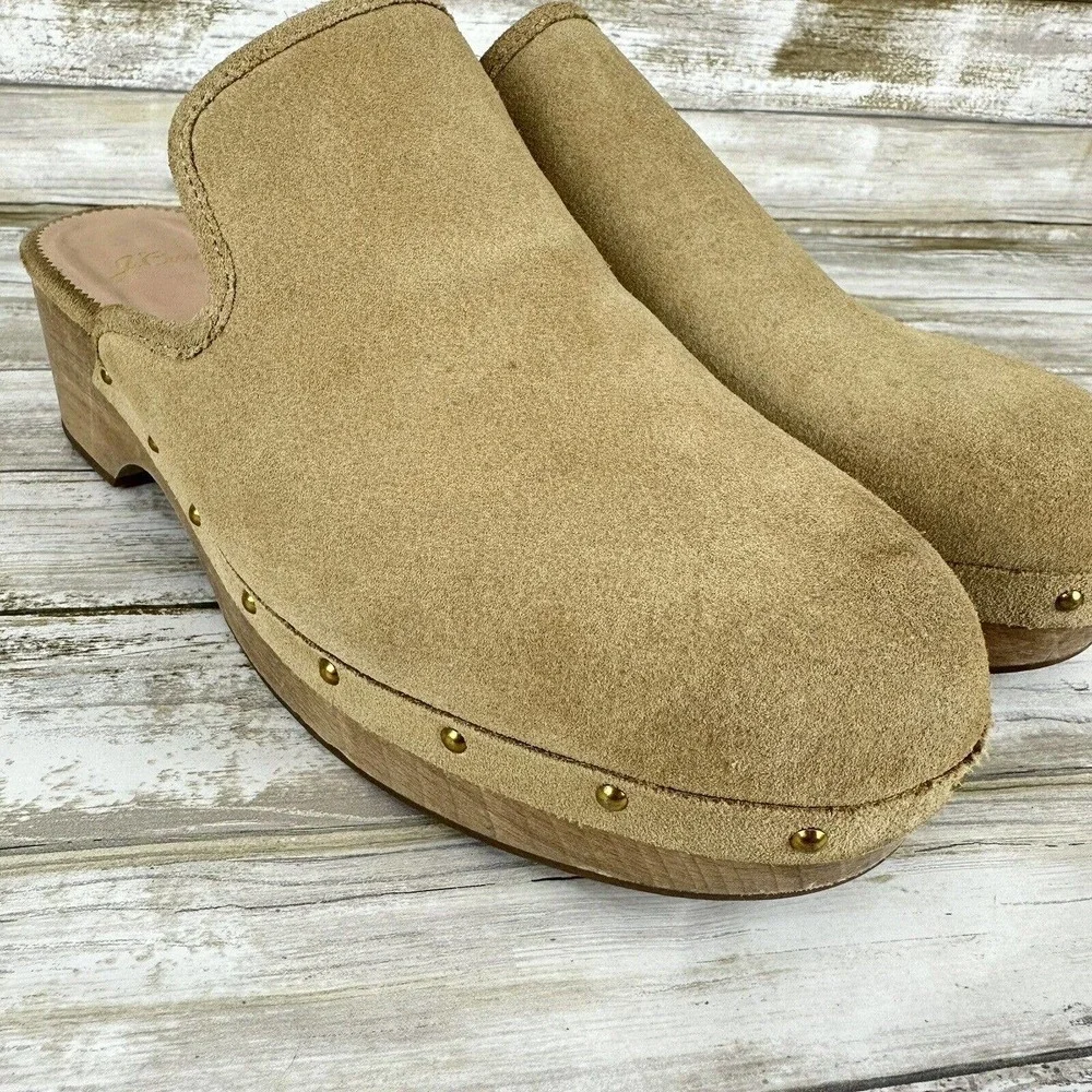 J.CREW Suede Leather Slip on‎ Clogs Studded Desert Sand Beige Women Size 9 Y2K - Picture 10 of 13